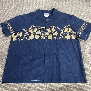 RJC Hawaiian Shirt Men's XXL Blue Floral Pattern Made on Hawaii 100% Cotton